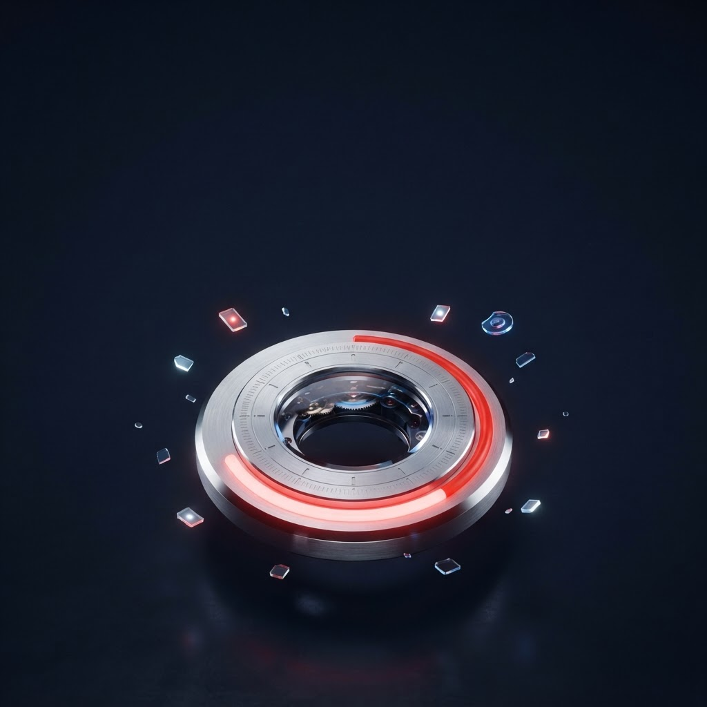 Metallic dial with a glowing red progress arc